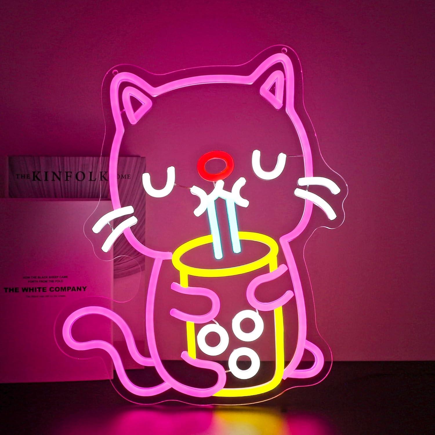 Gaming Accessories Shop - Letreiro Neon Cat Boba Tea com