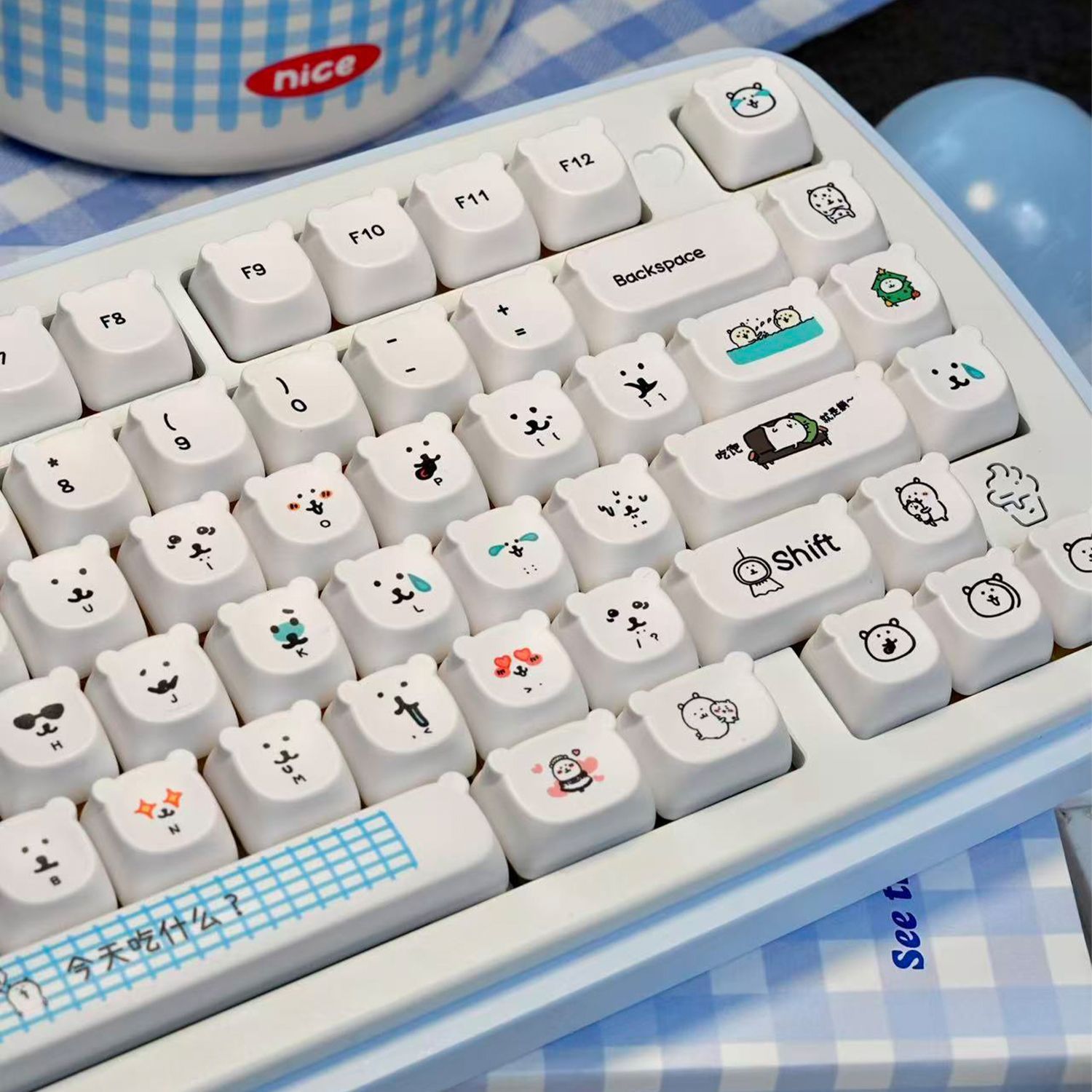 Teclas PBT Kawaii Cartoon Joke - Gaming Accessories Aesthetic avaliação e preço