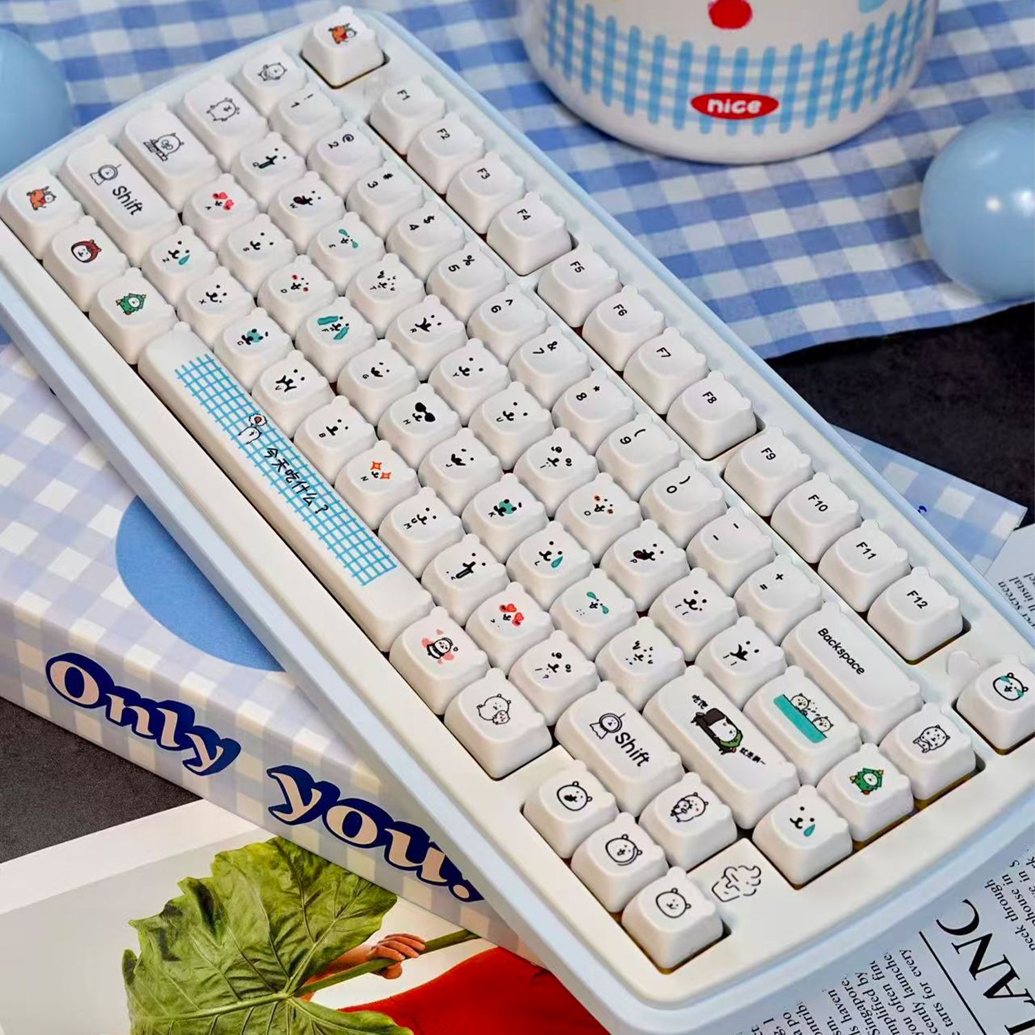 Teclas PBT Kawaii Cartoon Joke - Gaming Accessories Aesthetic avaliação e preço